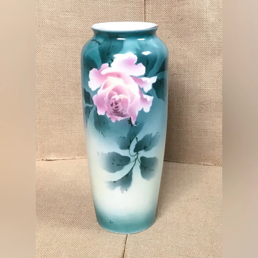 Vintage Carl Tielsch CT Altwasser Tall Floral Rose Porcelain Vase Hand Painted